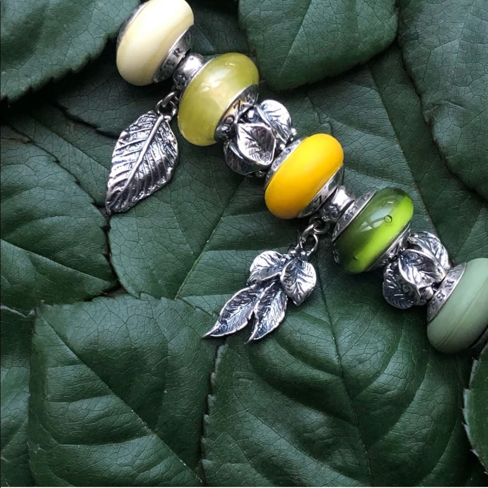Leaves dangle bead sterling silver